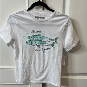 Ripple junction White Graphic T-Shirt baby doll tee with Fish Design